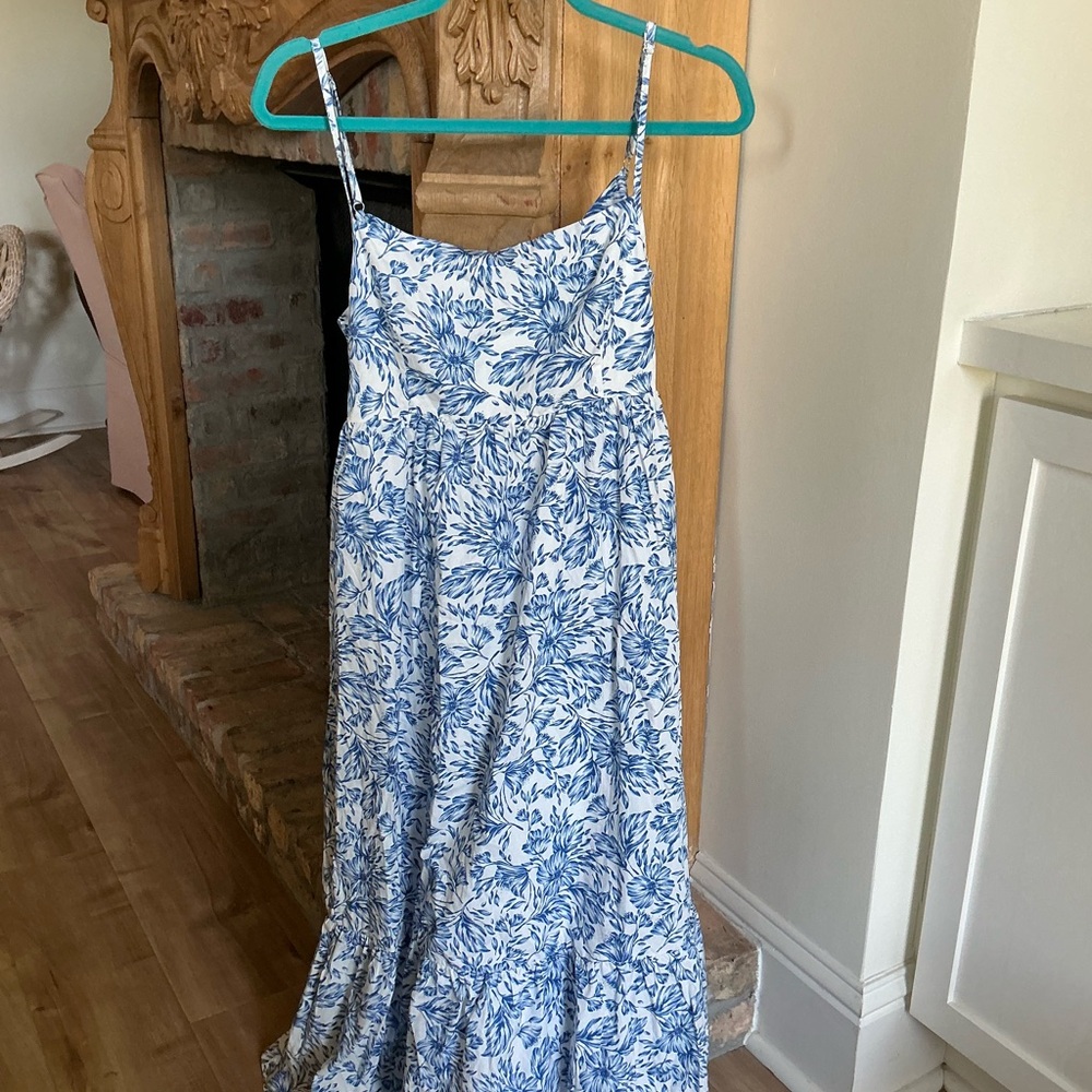 Olivaceous Blue and White Maxi Dress size medium NWT
